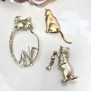 Vintage 1980s Gold Tone Cat Brooches (set of 3)